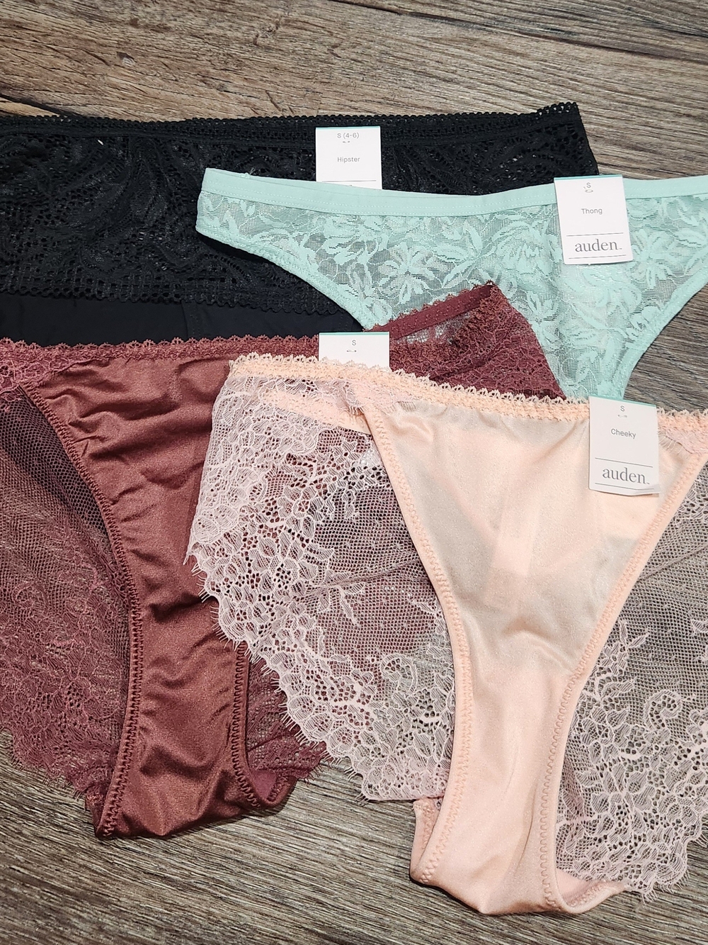 Auden Women's Lace Cheeky & Bikini Panty Pack - Black, Mint, Blush, Mauve